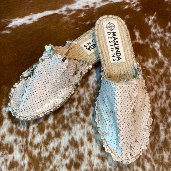 Maslinda Design Sequin espadrilles mule in Champagne - Picture 1 of 6